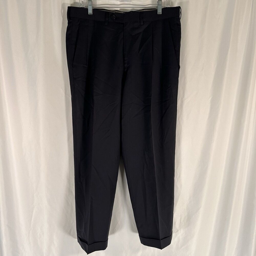 Pazoni Como 2 Wool Pants Men's 33 Navy Blue Pleated Style 1800 Made Italy Defect